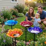 Flower Shape Bird Bath Stake Handmade Metal Bird Drinking Station  Backyard