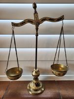 Vintage Floral Brass Scales of Justice - Decorative Enamel Balance Scale 14”