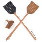 2 Pcs Leather Fly Swatter with Wood Handle, Durable Black-Brown 2 set