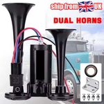 600DB Super Loud Train Air Horn Kit 12V Truck Car Dual Trumpet w/Air Compressor