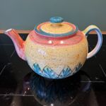 Handcrafted Multi-colored Ceramic Teapot with Lid and Handle