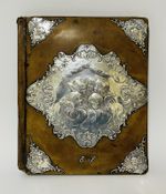 Antique Victorian Sterling Silver Mounted Leather Desk Blotter Cherubs Comyns
