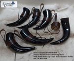 6 x High Quality Large Drinking Horns With Top Grain Leather Holders - Job Lot
