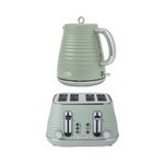 Salter Toaster & Kettle Ripple Set 4-Slice 6 Browning Levels 1.7L 3kW Sage
