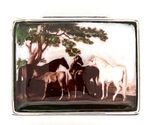 Five Horses Pill Box 925 Sterling Silver Set With Hand Painted Enamel