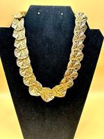 Vintage Kenneth Jay Lane KJL Matte Gold Gingko Leaf Bib Choker Necklace 18”
