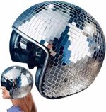 Disco Ball Helmet w/ Retractable Visor Glitter Mirror Glass Disco Hats Wedding