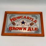 VTG Newcastle Brown Ale Pub Advertising Rectangular Mirror Wooden Frame Man Cave