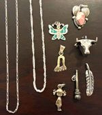 Sterling Silver Lot of 7 Pendants & 2 Chains