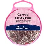Hemline Curved Safety Pins - Nickel - Hardened & Tempered - 38mm 60pcs