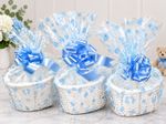 WHITE OVAL MAKE YOUR OWN BABY SHOWER HAMPER KIT 1 X BASKET BLUE BOW & CELLOPHANE