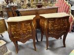 Pair of Marble Top Bedside Tables French Kingwood Louis XVI Style with 3 Drawers
