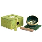Heart Chakra Singing Bowl Brass Meditation Gift Set with Cushion & Striker
