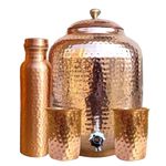 Handmade 100% Pure Copper Dispenser Water Pitcher Pot 4L 2 Glass 1 Bottle