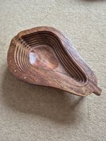 Vintage Hand Carved Wooden Collapsible Fruit and Nut Basket Bowl Pear Shape