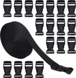 20Mm Wide 10 Yards Black Nylon Webbing Strap + 20 PCS Adjustable Buckles Plastic