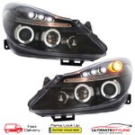 Vauxhall Corsa D Headlights 2006-2011 LED DRL Twin Angel Eyes Black Projector