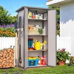 Outdoor Plastic Storage Cabinet, 3 Adjustable Shelves, Sloped Roof, Weatherproof