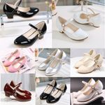 Kids Girls Party Leather Shoes Children Wedding Dance Bridesmaid Sandals Heel UK