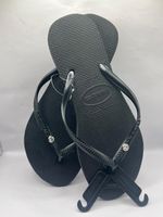 Havaianas Slim Womens Flip Flops Sandals Black Crystal Flat Summer