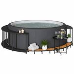 Hot Tub Surround with Storage Shelf & Wooden Steps Poly Rattan Spa Enclosure