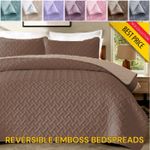 Quilted Bedspread REVERSIBLE Embossed Comforter Single Double King Bed Throw Set