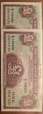 British Armed Forces One Pound £1 4th Series Banknote 1948 UNC Consecutive, Mint