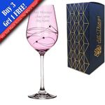 Personalised Engraved Pink Diamante Wine Glass with Spiral Design Cutting