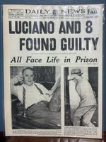 VINTAGE NEWSPAPER HEADLINE CHARLES LUCKY LUCIANO FOUND GUILTY FACES LIFE PRISON