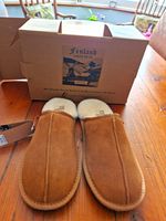 Fenland Men's Brown Suede Sheepskin Lined Slip-On Slippers UK 9.5