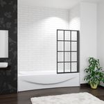 Aica 800x1400mm matt black frame black silk screen Pivot Shower Bath Screen