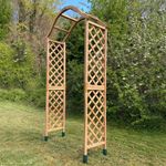 Wooden Garden Arch (Tan) with Metal Ground Spikes - Arbour Plant Support Trellis