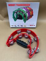 NEW Double Half Moon Cutaway Hand Tambourine 40 Jingles Adults Children Red