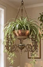 Antique Victorian Hanging Planter Ornate Cast Brass Copper Pot Chandelier Chains