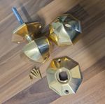 1 Set Octagonal Solid Natural Brass Door Knobs Rim Lock Handles New Old Stock