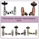 Traditional Antique Brass TRV Thermostatic Angled Radiator Valves Pair