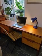 Mid Century Desk with Four Drawers In Teak Veneer Retro Vintage
