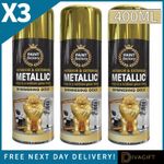3 x METALLIC GOLD SPRAY PAINT 400ML ALL-PURPOSE AEROSOL FOR WOOD METAL PLASTIC