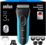 Series 3+ Electric Shaver, 3 Flexible Blades, Wet & Dry Razor for Men with Beard