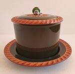 ANTIQUE PILLIVUYT TUREEN WITH LID & MUSHROOM HANDLE ON PLATE STAND