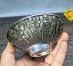 Asian chinese old miao silver hand cast Boy's bowl  cool gift