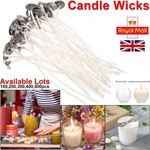 PRE WAXED CANDLE WICKS WITH SUSTAINERS LONG TABBED FOR CANDLE MAKING 150MM CRAFT