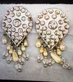 Vintage Clip On Earrings HUGE Statement Silver Tone Rhinestone READ