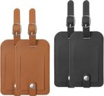 Luggage Bag Tag PU Leather Suitcase Name Tags Travel ID Label Brown Black