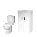 Cloakroom Suite - Floor Standing Vanity Basin Unit, Toilet and Seat - Gloss Whit