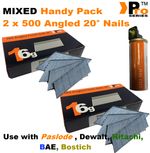Mixed 16g ANGLED Nails, 2 x 500 pack + 1 x Fuel Cell for Dewalt,Paslode ,Hitachi