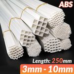 250mm ABS Styrene Plastic Strip Tube Bar Rods Square Rod 3mm - 10mm White