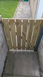 Wood Natural Vertical Slatted Pedestrian Garden Gate Flat Top. Hinges And Lock