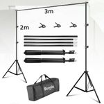 Bonnlo 2x3M Adjustable Photography Background Support Stand Kits+Carry Bag+Clips