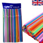 100 x MultiColoured Straws Flexible Bendy Drinking Reusable Straw Birthday Party